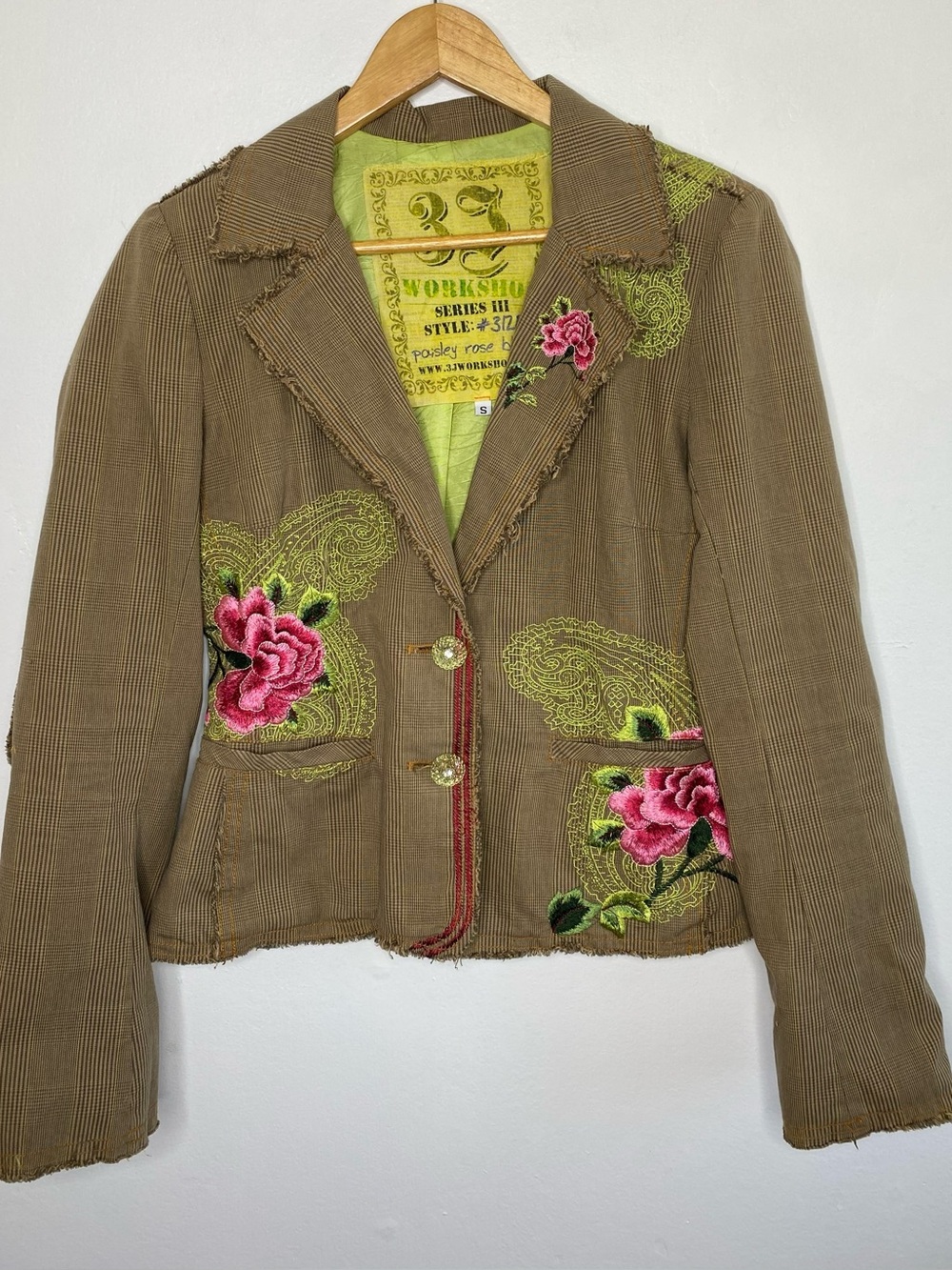Johnny Was 3J Workshop Paisley Rose Blazer Size Small Y2K Plaid embroidered - Picture 1 of 9